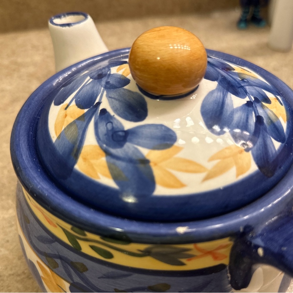 Bloom-Rite Ceramic Blue & Gold Teapot - Picture 7 of 11